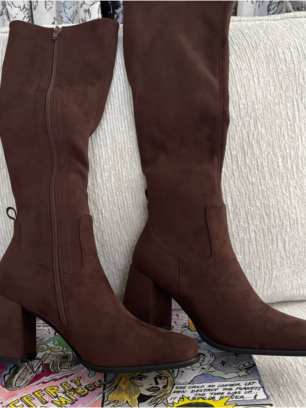 Jeffrey Campbell Tall Brown Suede Over-the-Knee Block Heel Boots Size 9 - Picture 5 of 10